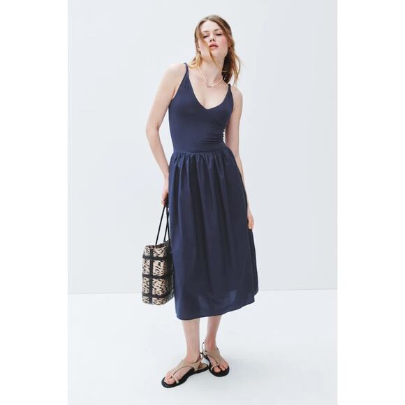 Rails Franca Midi Black Poplin Twist Dress Classic, Navy Blue, Size M - Picture 1 of 10